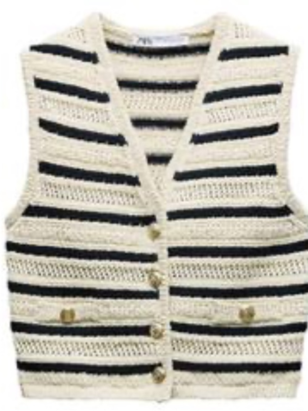 Zara Cream & Black Striped Crochet Vest